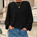 BTFBM Casual Fall Tops for Women 2025 Long Sleeves Solid Shirts Crew Neck Loose Fit Work T Shirt (Black, S)