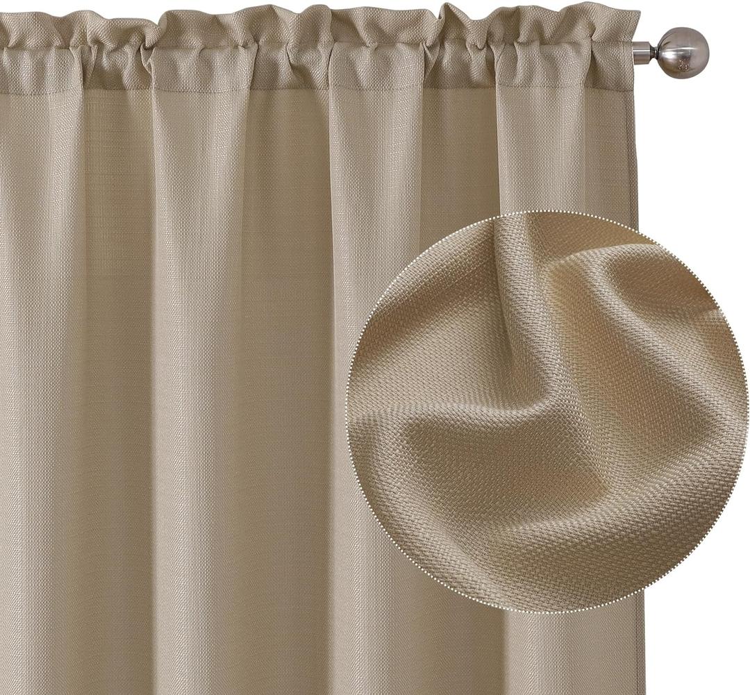 Chyhomenyc Camel Curtains 54 Inch Length 2 Panels, Faux Linen Textured Semi Sheer Light Filtering Soft Airy Rod Pocket Window Treatment Drapes for Living Room Bedroom, Each 30" Wx54" L
