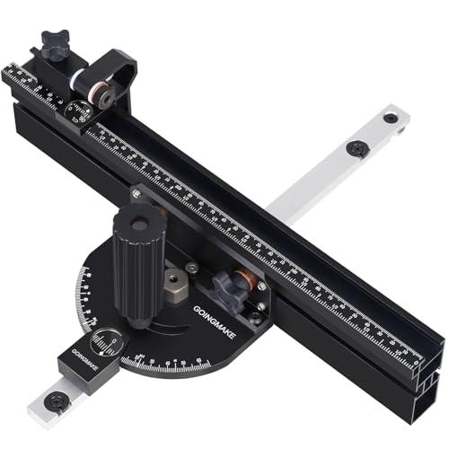 GOINGMAKE Compact Table Saw Miter Gauge with 360mm Fence and Multifunction Flip Stop and Positive Angle Stops, Miter Gauge for Table Saw Accessories, for Woodworking Cuts, Fits 3/4"x3/8" Slot