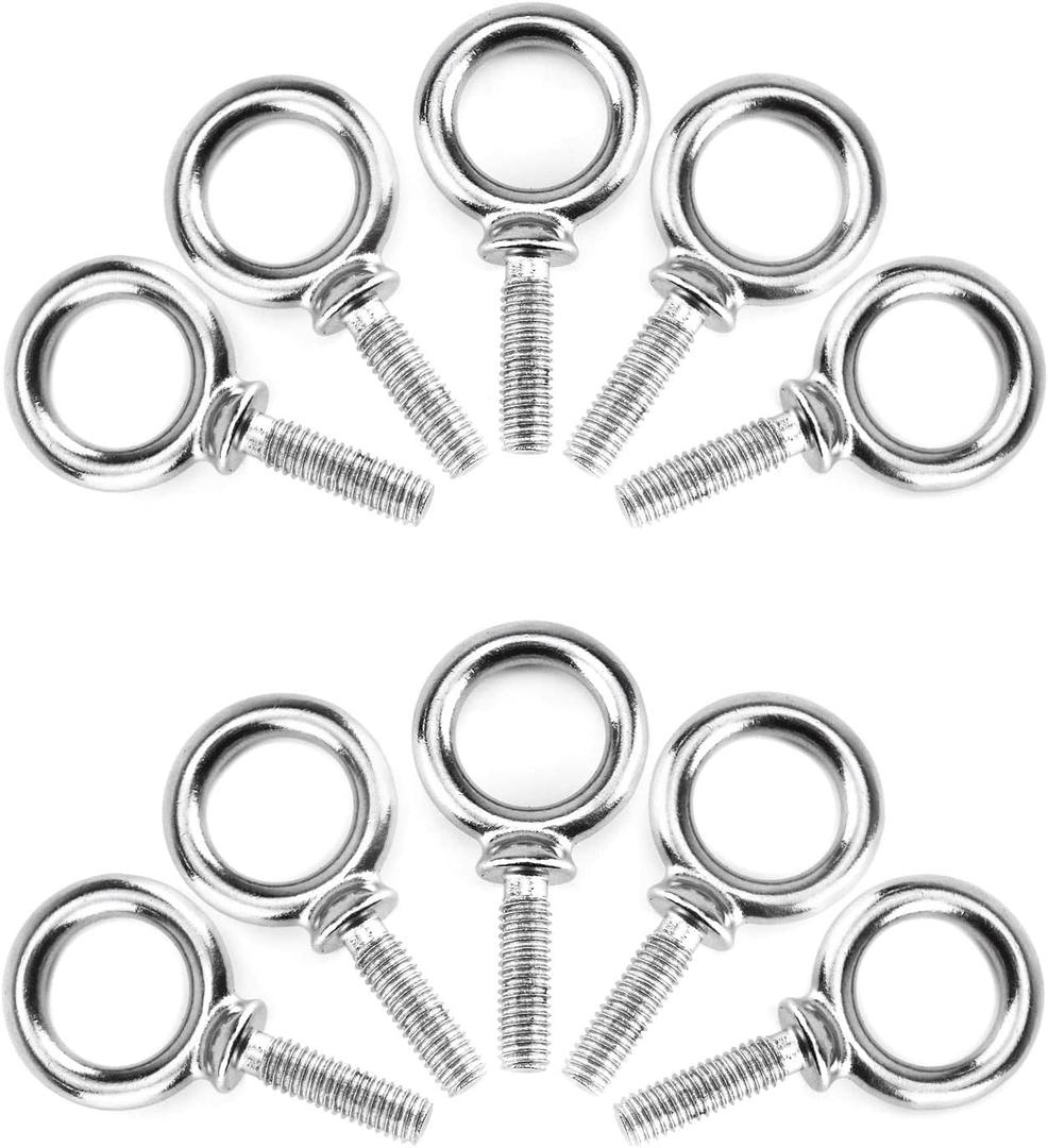 QWORK Eye Bolt, 10 Pack 3/8" x 1-1/4" UNC Marine Grade Stainless Steel Lifting Ring Threaded Eyebolts