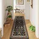 Runner Rug Washable Kitchen Runner 2'x6' Rug Floral Non-Slip for Entryway Indoor Soft Carpet for Hallways, Kitchen, Laundry, Bedroom, Bathroom (Vibrant Black)