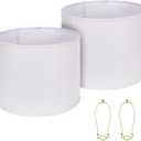 Drum Lamp Shades Set of 2, White Large Lampshades 15" Top X 15" Bottom X 12" Height, ALUCSET Large Lampshades Spider Fitter, Natural Linen Lamp Shade, Easy Assembly Required with 2 Lampshade Holders