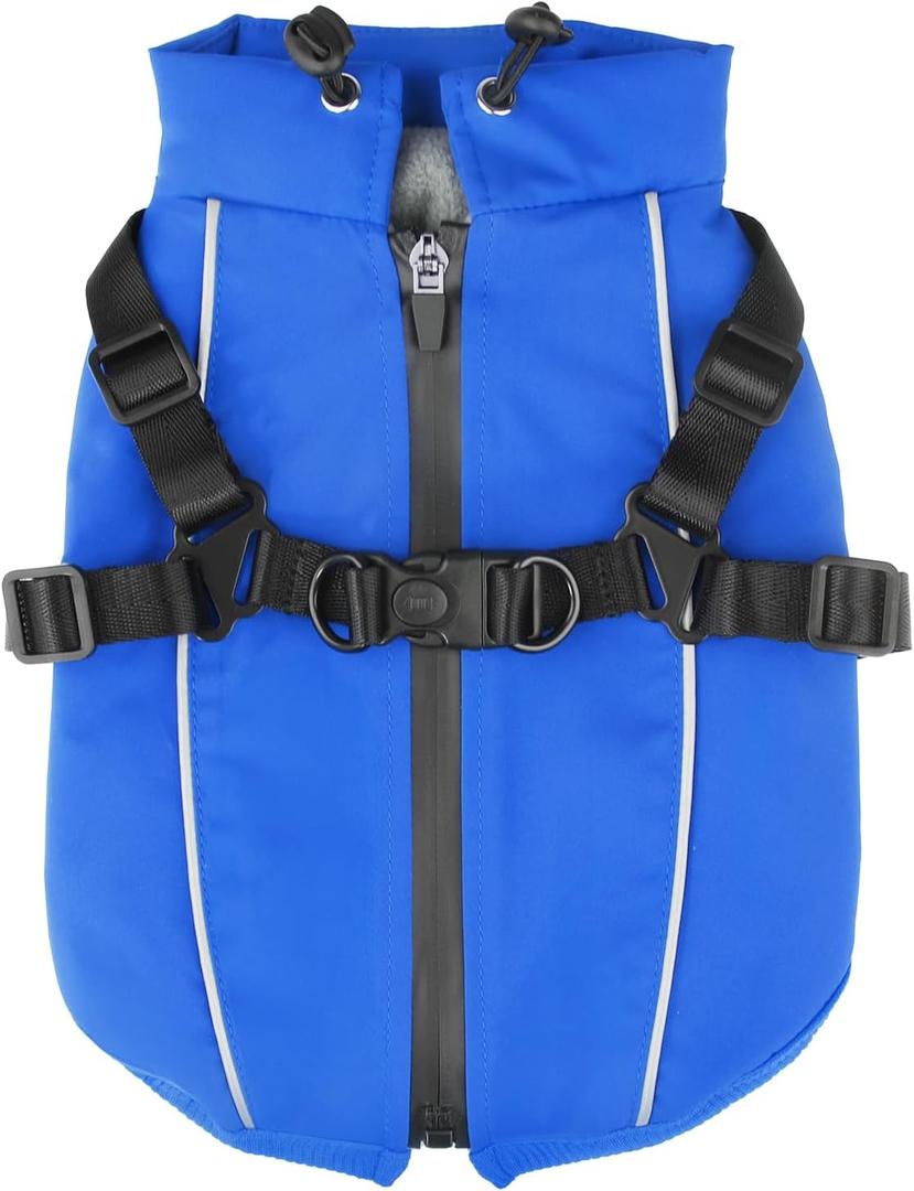 Dog Winter Coat Reflective Water-Resistant Jacket, Fleece Lined Windproof Puppy Coat with Back Zipper & D-Ring, Cold Weather Dog Coats for Small Medium Dogs (S, Blue)