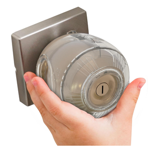 Child Safety Door Knob Cover (4 Pack) Hard-to-Remove Dual-Lock Door Handle Covers for Kids - Reusable Baby Proof Door Knob Locks - Installs Easily, No Tools Needed (Transparent)