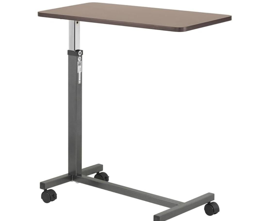 Drive Medical 13067 Non Tilt Top Overbed Table with Wheels and Secure Height Adjustment,Tray Table for Hospital or Home Use, Bedside Rolling Overbed Table, Black