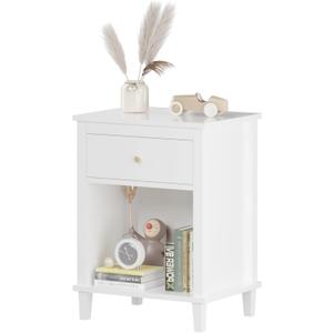 Nightstand with Drawer, 26.77''H Wooden Nightstands with Drawer & Open Storage Shelf, White Wooden Bedside Table End Table for Bedroom & Small Spaces, End Table/Bedside Table for Kids Adults