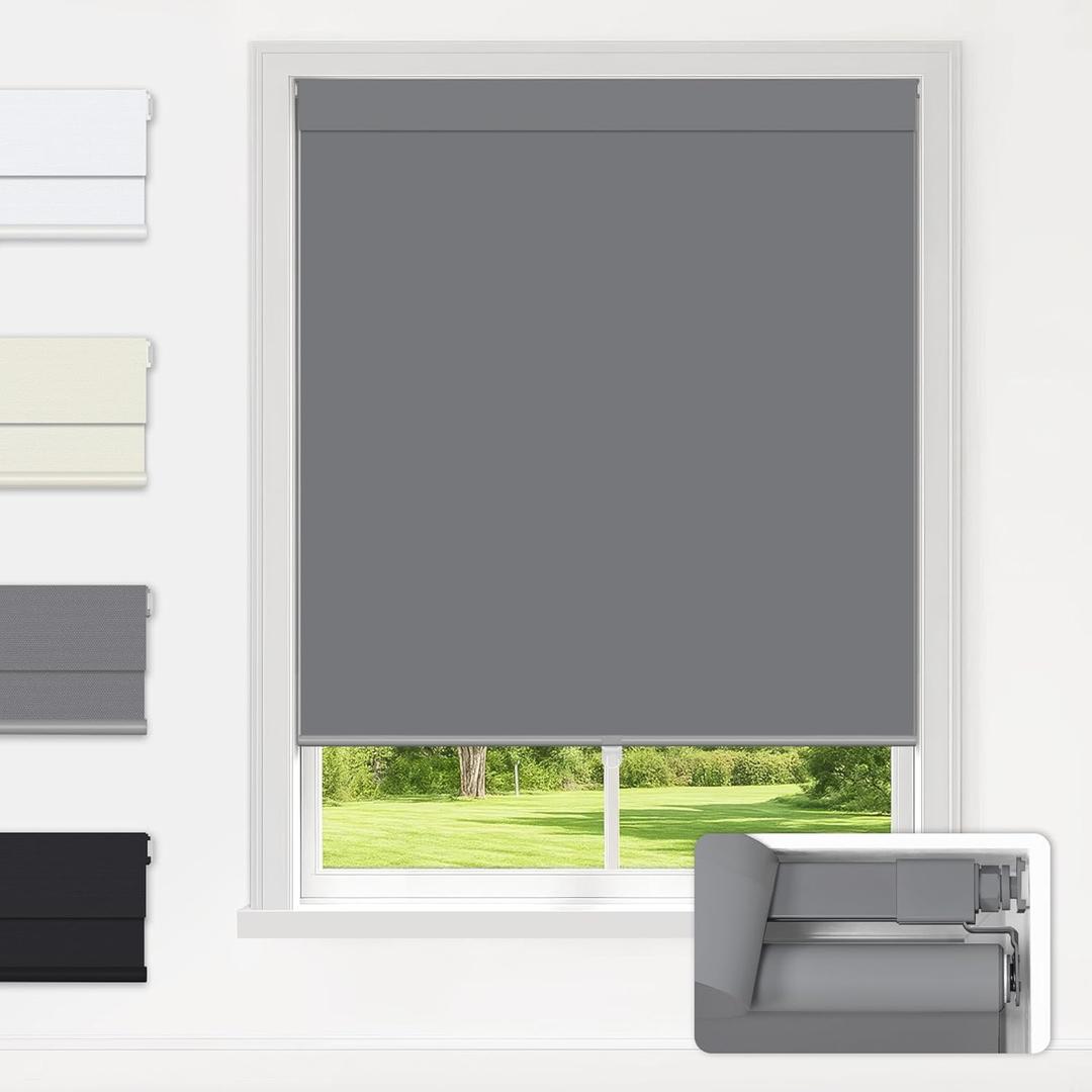 LazBlinds No Drill Blinds for Indoor Windows, Blackout Roller Shades, Cordless Window Blackout Blinds, Thermal Insulated Fabric UV Protection, for in Home and Office, 34.5" W x 72" H, Grey