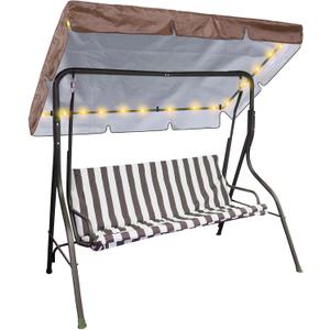 LED Lighted Porch Swing Canopy Replacement Waterproof LED Swing Canopy Top Cover 2-3 Seat Shade Awning Cover for Garden Outdoor Patio(65 x 45 Inch, Brown)