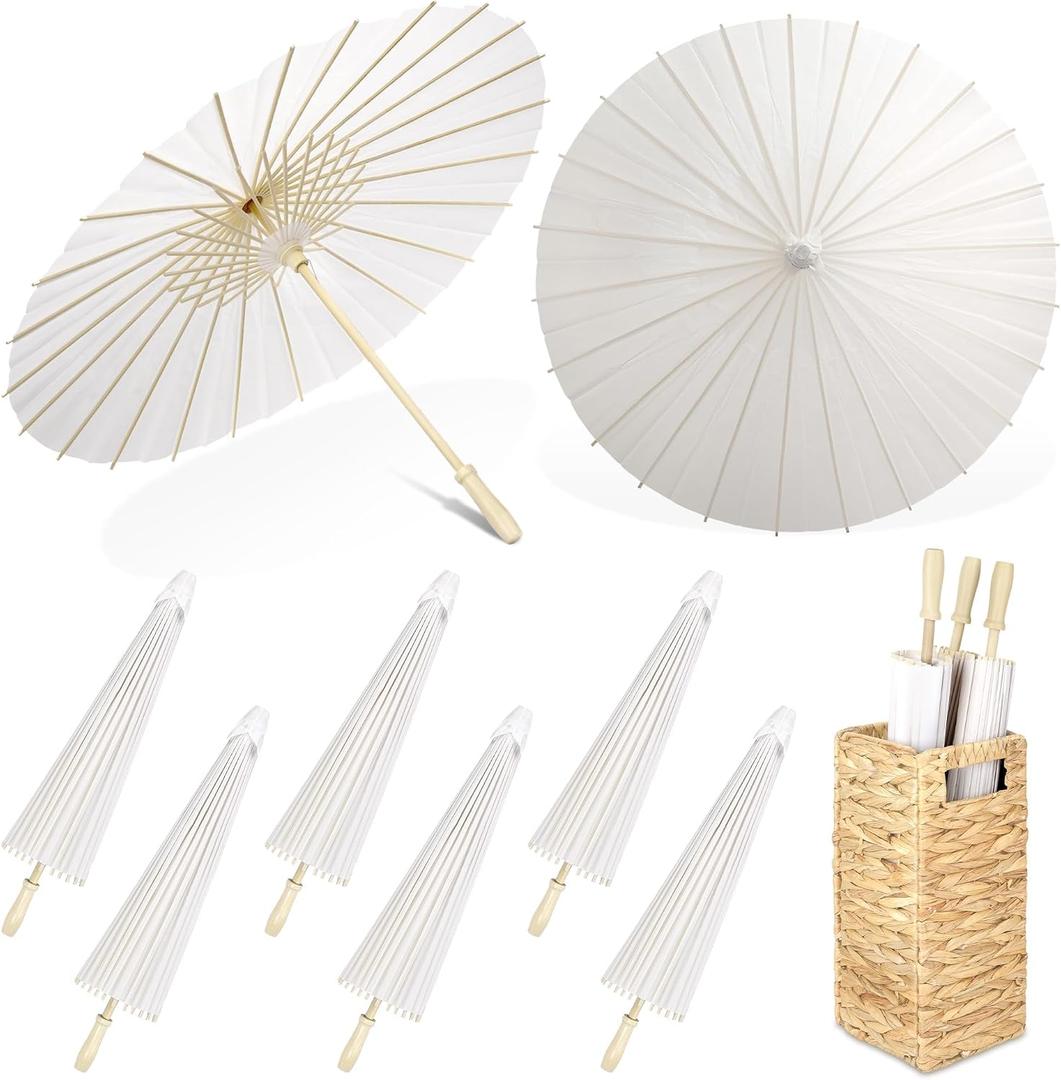 Aodaer 3 Pieces White Paper Umbrella 33 Inches Decorative Oiled Umbrella with Foldable Storage Box Chinese Japanese Parasol Umbrellas for Wedding Bridal Props Party Decor DIY Painting Craft