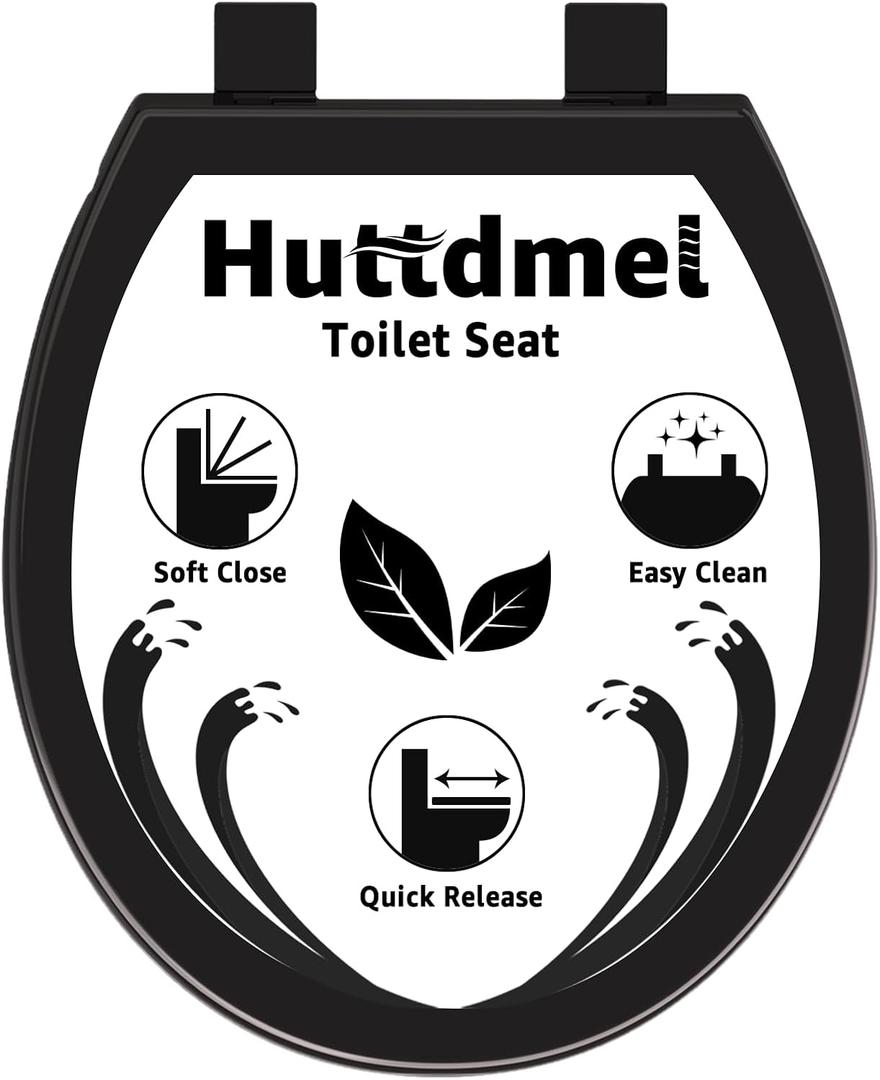 Toilet Seat Round 16.5 Inch with Quick Release-Quick Connect. White Round Toilet Seat with Soft Close. PP Material Safe, Easy Clean and Install, Sturdy Accessories Never Loosen,2 Years Support, Black