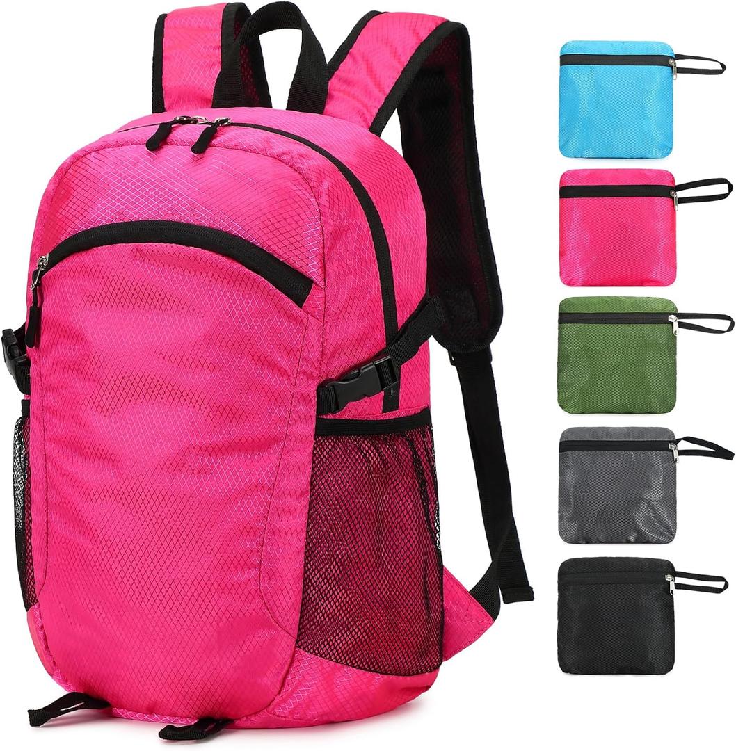 Small Hiking Backpack 15L Travel Lightweight Hiking Packable Daypack Water-Resistant Foldable Backpacks for Women Men Camping (Pink)