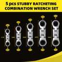 KJE 5PCS Stubby Metric 8-19mm Wrenches Set, 72-Tooth Flex Head Ratcheting Combination Wrench Set,Mini Wrench Set, Compact Double Box End Ratchet Wrench, for Tight Spaces