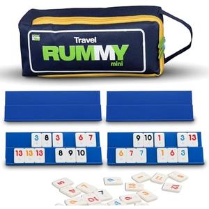 Point Games Classic Mini Rummy Game Set with 4 Exclusive Folding Playing Racks in Super Durable Travel Bag, for 2-4 Players Great Gift for Adults and Kids