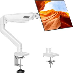 Single Monitor Arm Desk Mount Fits 13 to 32 inch Computer Screens, Holds 4.4 to 19.8lbs Display VESA Mount, Adjustable Monitor Stand with Clamp/Grommet Mounting Base, 75/100mm Bracket, White, Freelift