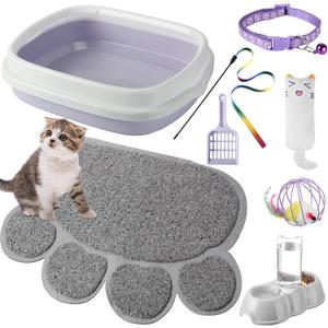 7 Pcs Small Cat Kitten Starter Kit Cat Litter Box with Shovel Paw Litter Mat Double Automatic Kitten Bowls Toy Teaser Stick Collar Essentials Kits for 1-3 Lbs Beginner(Stylish,Purple) 7 Pcs Small Cat Kitten Starter Kit Cat Litter Box with Shovel Paw Litter Mat Double Automatic Kitten Bowls Toy Teaser Stick Collar Essentials Kits for 1-3 Lbs Beginner(Stylish,Purple)