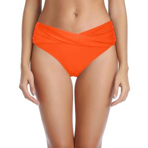 Tempt Me Women Twist Bikini Bottom Moderate High Cut Bathing Suit Bottoms Ruched Swimsuit Bottom (Medium, Orange)