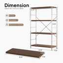 4-Tier Industrial Bookshelf, Wood and Metal Shelf Unit, Storage Bookcase, 4T32IN