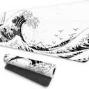 MAY FLOWER Large Gaming Mouse Pad, Full Keyboard Mat, Long Laptop Mousepad, Computer Mouse Mat for Home and Office, Anti-Slip Rubber Base, 31.5 x 11.8 Inches (White Sea Wave)