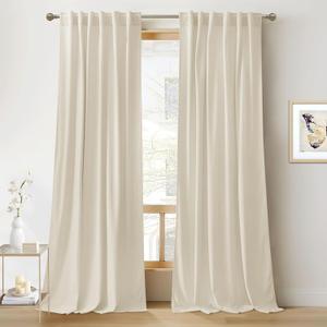 RYB HOME Beige Velvet Curtains 92 inches, Back Tab Soft Fabric Room Darkening Thermal Insulated Luxurious Home Decor Curtains for Living Room Bedroom, W 52" x L 92", 2 Panels Set