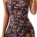 Eomenie One Piece Swimdress Swimsuits for Women Tummy Control Swim Dresses Skirt Bathing Suit (Medium, Black Floral)