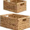 StorageWorks Wicker Storage Baskets, Large and Small Baskets, Handwoven Water Hyacinth Basket for Organizing, Decorative Organizers with Built-in Handles, Set of 2 (15"D x 11"W x 7"H + 13"D x 9"W x 6"H)