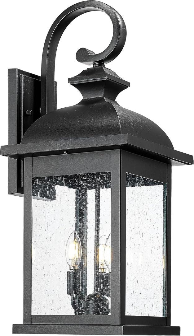 FEMILA 26" Outdoor Wall Light, Large Exterior Wall Light Fixtures, 3 Light Outdoor Wall Lantern Porch Lights for Entryway, Patio, Garage, Doorway, Matte Black Finish, E12 Base, 4FD54B-L BK, 26", Single Unit