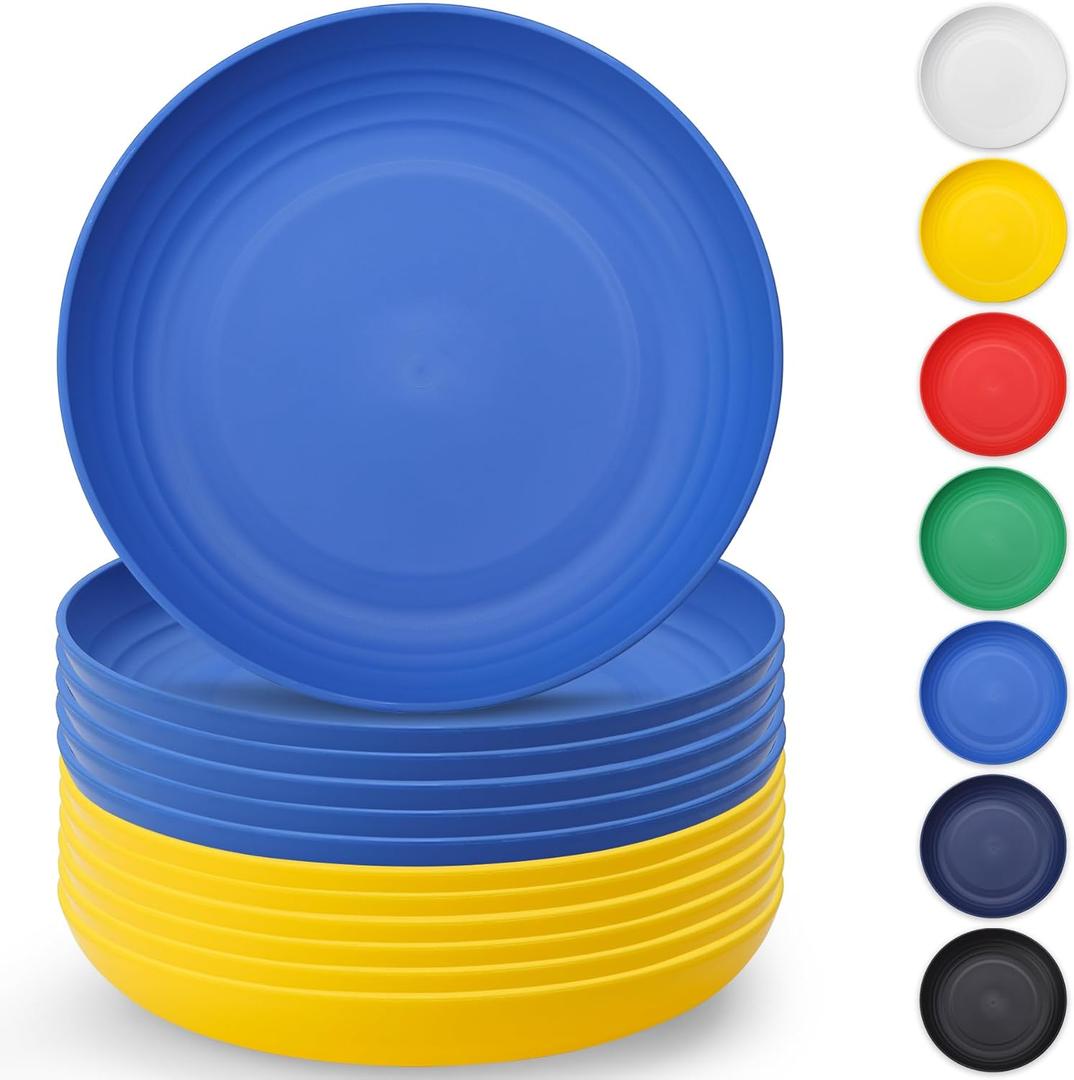 Berglander Plastic Plates Set of 12 Pieces 9", UKR Color Reusable and Sturdy Unbreakable Dinner Plates, Salad Plates, Pasta Bowls, Dishes for Home, Kid, Light Weight Easy Carry for Picnic, Camping
