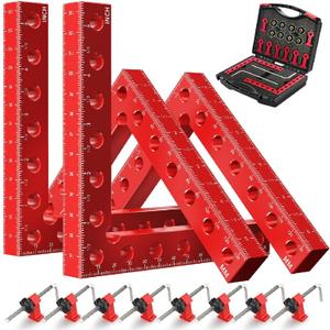 WETOLS Corner Clamps for Woodworking, 4Pcs 5.5" Aluminum Alloy Right Angle Clamp, Spreader Positioning Squares with 6-Sided Scales, 90 Degree Clamp for Cabinets, Drawers, Shelves, Frames (Red)
