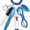 Plifal Nurse Pen Set Badge Reel Holder Accessories Clip - Retractable Mini Nursing Ball Pen Permanent Marker Highlighter Light Foldable Scissors Small Work Student Office Hospital Blue