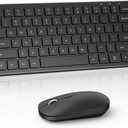 Compact Wireless Keyboard Mouse Combo, Cordless Computer Keyboard and Silent Mouse Set, Silent Adjustable 2400 DPI, Quiet Click, Small Size, 2.4Ghz Lag-Free for Computer, Laptop, PC, Mac, Windows (Inkiness)