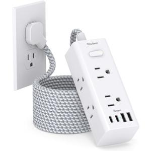 10 Ft Power Strip Surge Protector - One Beat 6 Widely Outlets with 4 USB Ports(2 USB C), 3 Sided Outlet Extender, Flat Plug Extension Cord, Wall Mount Power Strip for Home Office Travel College Dorm