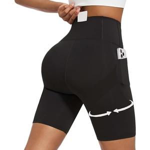 Curvphilo Women's Short Side Pockets High Waist Workout Running Shorts Tummy Control Butt Lifting Athletic Gym Shorts, M