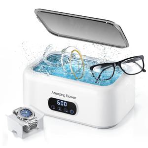 Ultrasonic Jewelry Cleaner, 48kHz Professional Ultrasonic Cleaner Machine with 24oz Large Capacity Tank & 3 Timer Setting, Sonic Machine for Eyeglasses, Rings, Earring, Dentures, Retainers (White)