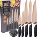 Taylors Eye Witness 5pc Kitchen Knife Gift Set - Brooklyn Rose Gold Colored Bolsters, Matching Razor Sharp Titanium Coated Blades. Soft Grip Handles. 2yr Peace of Mind. Extra Sharpener for Knives