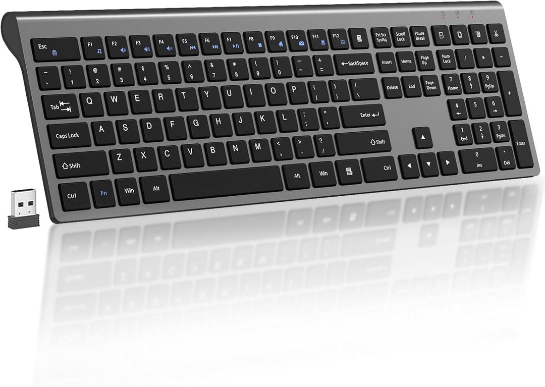 2.4G Wireless Slim Full-Size Keyboard with Numeric Keypad, Calculator Button, USB Receiver, Fn Lock, Ultra-Thin Scissor Switch Design, Computer Keyboard for Laptop PC Windows MacWithout Mouse