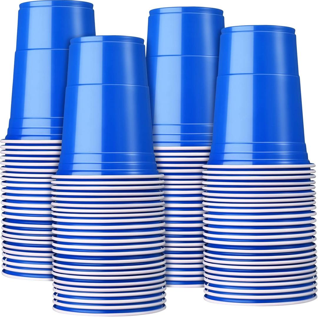 Mimorou Blue 200 Pack 16 oz Plastic Cups Bulk, Disposable Cups for Party Graduation Mardi Gras Wedding Stackable Beverage Drinking Tumbler Heavy Duty for BBQ Birthday Baby Shower
