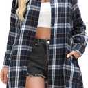 Womens Buffalo Plaid Flannel Shirt Jacket Long Sleeve Collar Button Down Shacket Coats Lightweight Tops (X-Large, Navy Blue Plaid)