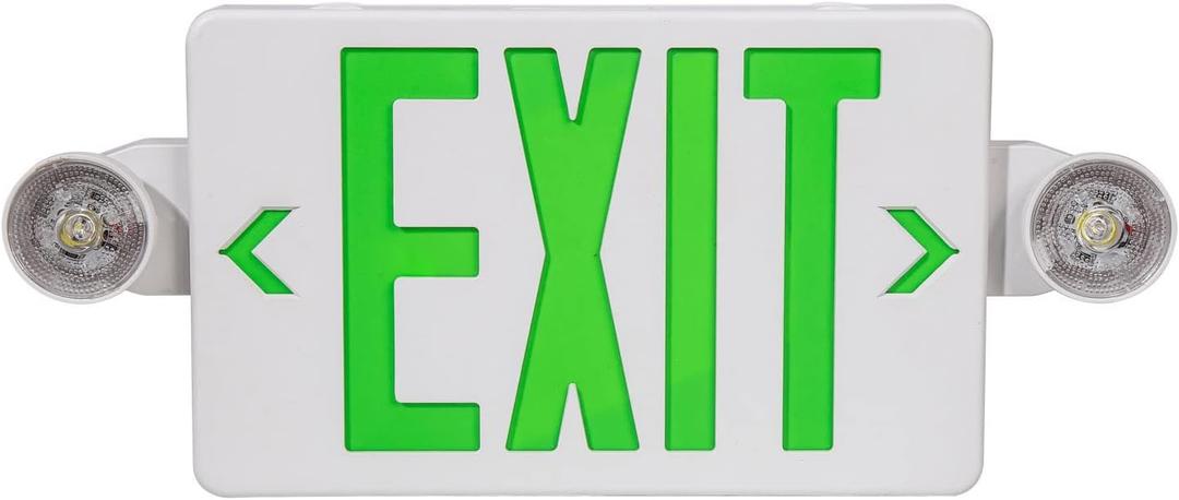 GZRUIYANG Exit Sign With Emergency Lights Green, LED Exit Light With Battery Backup, UL 924 Certified, AC 120/277V, Commercial Lights Combo for Business - 1 Pack (White Housing Green Letter)