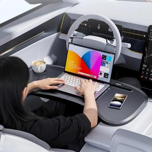 Car Laptop Desk for Tesla Model Y 3, Car Desk Steering Wheel Tray, Foldable Car Table Tray, Foldable Desk Food Tray for Eating and Traveling