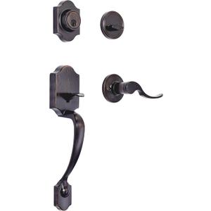 Amazon Basics Front Door Lock Set, Handleset with Shelby Lever, Single Cylinder, Easy to Install, Oil Bronze, Grade-3 Security