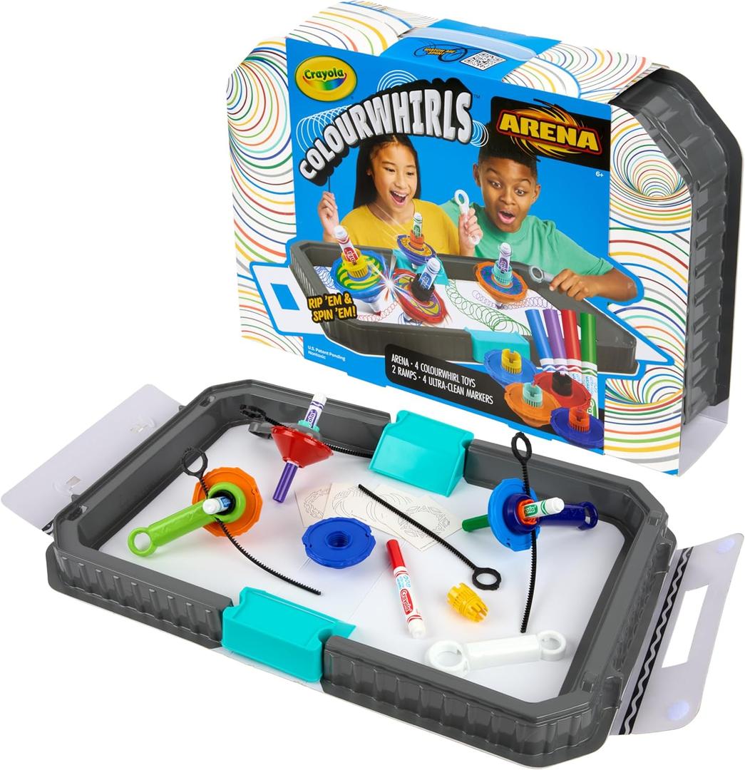 Crayola Colourwhirls Battle Arena Art Game, DIY Gyro Spin Art Toy with 4 Spinning Tops, Kids Battle Game & Creative Art Set, Gifts for Kids, Ages 6+