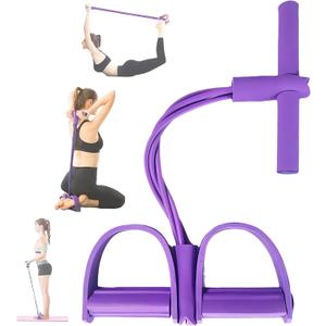 21 Fitness Resistance Bands-4 Tube Pedal Ankle Puller - 2023 New Sit up Leg Stretch Rope Exercise Bands with Handles, Stretching Workout Fitness Bands for Arm Weights Exercise Equipment (Purple)