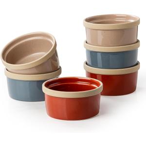 DAFUCERAMIC Ramekins 8 Oz Oven Safe, Ceramic Creme Brulee Souffle Dishes, Pudding Custard Cups Ramekin For Baking, Small Dipping Sauce Bowls, Set of 6, Microwave and Dishwasher Safe (Artisan Colors)