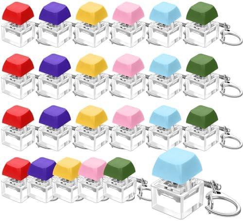 Nosiny 24 Pcs Keyboard Fidget Toys Keyboard Fidget Keychains for Adults Teens Finger Stress Relief Keycap for Boys Girls Students Decompression Gifts, (Bright Colors)