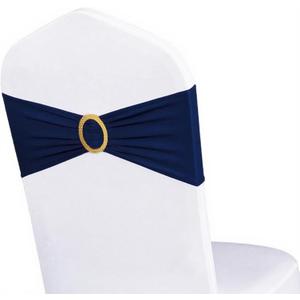 Pack of 50 Spandex Navy Blue Chair Sashes with Gold Buckles, Stretch Chairs Sashes for Wedding Party Baby Shower Ceremony Event Decorations Chair Bands Bows (Navy Blue Sashes, Gold Buckles)