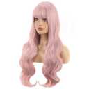 BERON Pink Wig Long Wavy Wig with Bangs Synthetic Wigs Long Pink Wigs for Daily Party with Hairnet