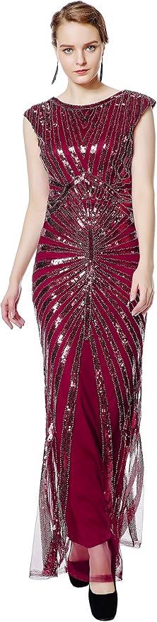 Women’s 1920s Mermaid Maxi Long Dress Sequin Formal Dress Evening Prom Gown Dress, Size 12