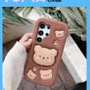Kawaii 3D Teddy Bear Pop-Up Stand and Grip Phone Case for Samsung Galaxy S24 Ultra, Cute Cartoon Animal Phone Cover for Girls, Boys, Kids, Teens, and Womens