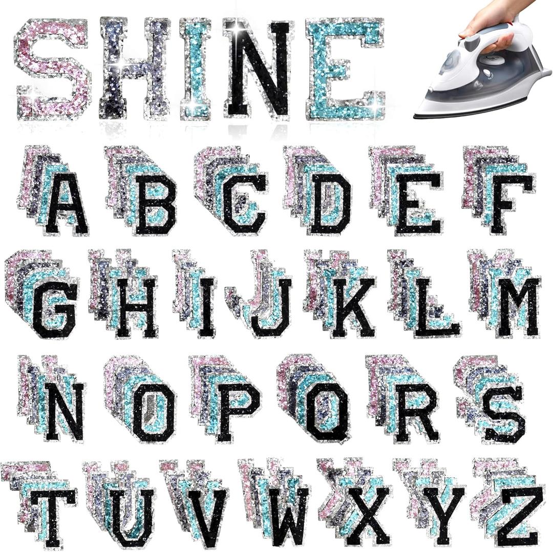 104PCS Iron on Letter Patches: 2 Inch Iron Glitter Letters A-Z - Varsity Initial Patch for Clothing Hat Backpacks Make-up Bags DIY Gifts Decor