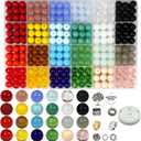 600pcs 10mm Glass Beads Set Assorted Handcrafted Round Smooth Loose Bracelet Beads Cute Kawaii Beads Bulk for DIY Crafts Jewelry ZH118